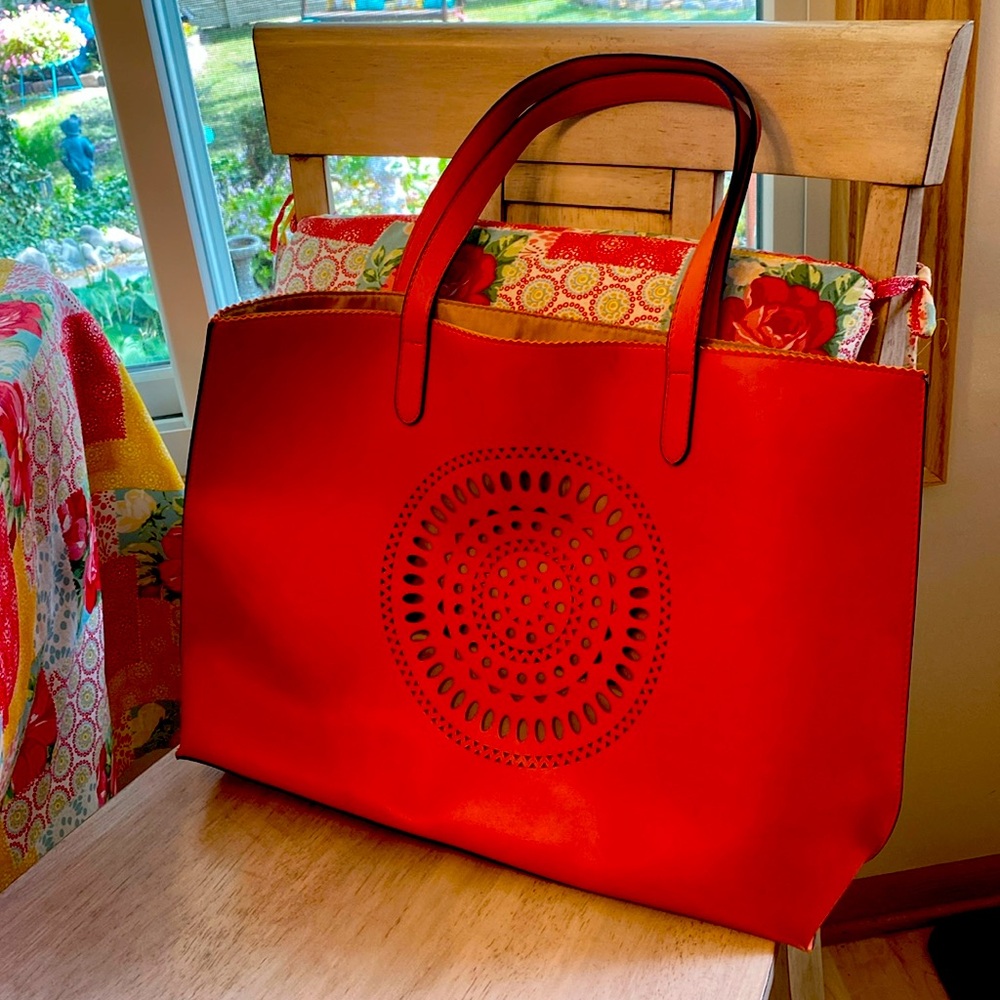Neiman Marcus Exclusive Orange Tote Bag. Faux Leather.